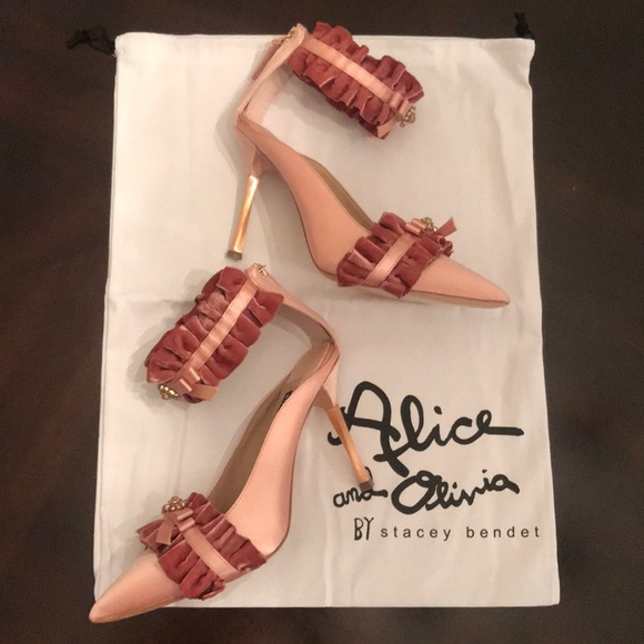 Alice + Olivia Shoes - Alice and Olivia Satin Velvet Ankle Strap Pump